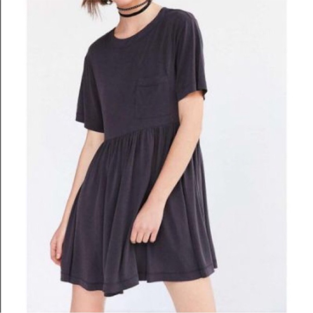 silence + noise navy blue cupro Short-Sleeve Babydoll Mini Dress small S